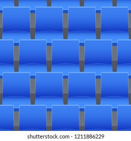 Seamless pattern of blue plastic seats on sport arena and stadium. Vector illustration