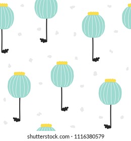 Seamless pattern with blue poppy. Fashion fabric print. Vector hand drawn illustration.