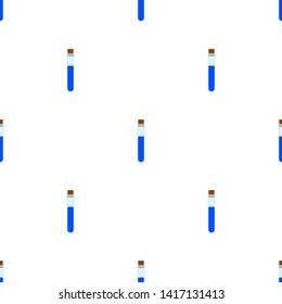 Seamless pattern with blue potion icons. Cartoon magic healing elixir flask. Vector illustration for design, web, wrapping paper, fabric, wallpaper.