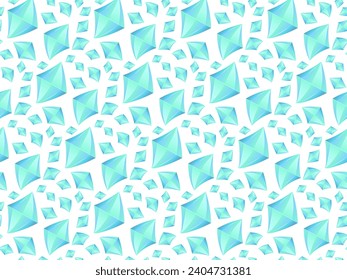 Seamless pattern blue precious diamonds isolated white background. Vector endless jewelry backgroun