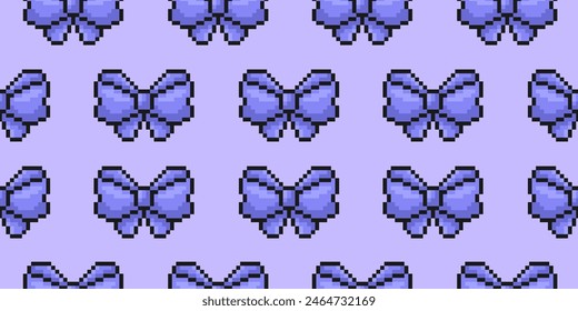 patrón sin costuras con arcos azules, púrpura en estilo pixel art, bolsillos, cintas, patrón para envolver, textil, impresión, cuadernos y más, Ilustración vectorial