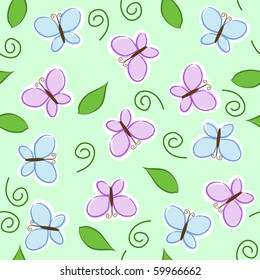 seamless pattern with blue and purple butterflies