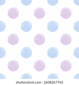 Seamless pattern with blue and purple painted dots