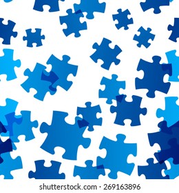 Seamless pattern with blue puzzle