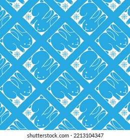 Seamless pattern with blue rabbit. Festive background. Nice animal. Vector flat illustration