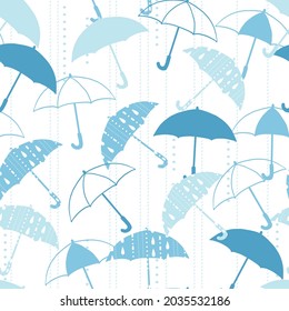 Seamless Pattern with Blue Rain and Umbrella Vector Graphic Illustration can be use for background and apparel design