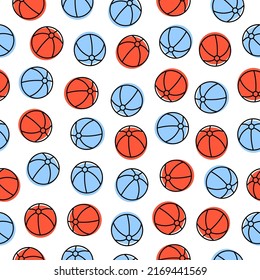 Seamless pattern with blue and red beach balls.