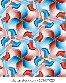 Seamless pattern with blue and red birds. Triangular mosaic of flying pigeons. Vector illustration.