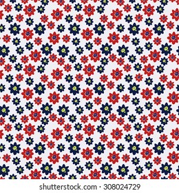 seamless pattern with blue and red flowers.