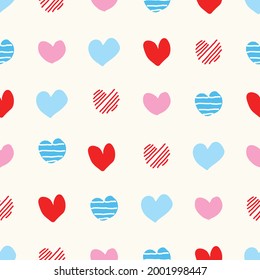 seamless pattern Blue and red heart pattern with white cut pattern