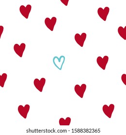 Seamless pattern with 
blue and red hearts doodle. Valentine's Day, wedding day pattern. Hearts doodle fon.