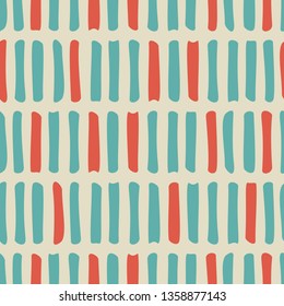 Seamless pattern with blue and red shabby strokes or lines on beige background. Abstract modern background.  Vector illustration. geometry pattern for print. black and white