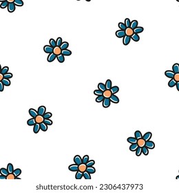 Patrón sin foco con mareas retro azules. Impresión vectorial floral con fondo blanco.