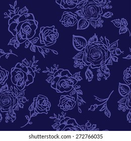 seamless pattern blue rose branch decorative vector illustration