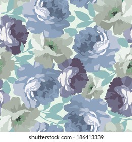 Seamless pattern with blue roses