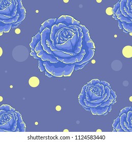 Seamless pattern with blue roses on  blue background.