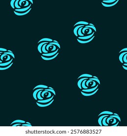 
seamless pattern of blue roses on a blue background. The roses are arranged in a repeating pattern. The design is minimalistic, the blue color of the roses and the dark background create contrast.