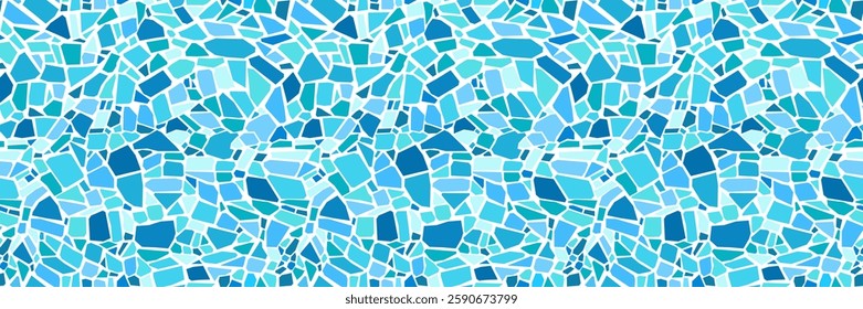 Seamless pattern with blue scattered geometric mosaic. Seamless stylized palazzo-style texture in azure and turquoise colors.  Illustrated vector clipart.
