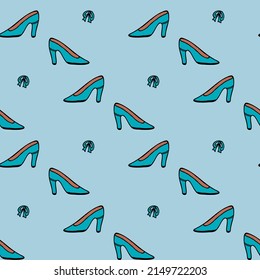 Patrón sin brillo con zapatos azules en fondo azul claro. Imagen vectorial.