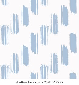 Seamless pattern with blue short vertical hand-drawn ink brush strokes.