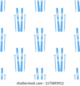 Seamless pattern with blue skis on the white background. Vector illustration