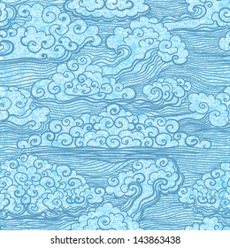Seamless pattern of blue sky with clouds. Abstract grunge background. Vector, EPS 10