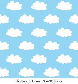 Seamless pattern with blue sky and white clouds. this seamless pattern is suitable for gift wrap designs, backgrounds, textiles, fabrics and others