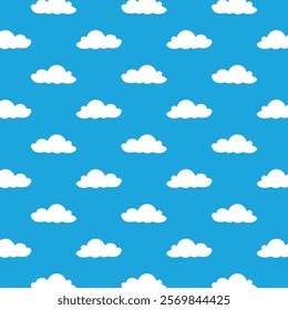 Seamless pattern with blue sky and white clouds. this seamless pattern is suitable for gift wrap designs, backgrounds, textiles, fabrics and others
