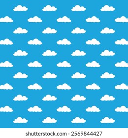 Seamless pattern with blue sky and white clouds. this seamless pattern is suitable for gift wrap designs, backgrounds, textiles, fabrics and others
