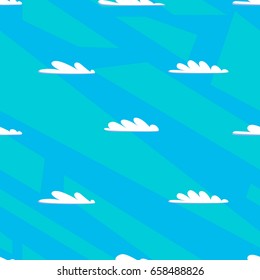 Seamless pattern with blue sky and white clouds. Funny cartoon summer background