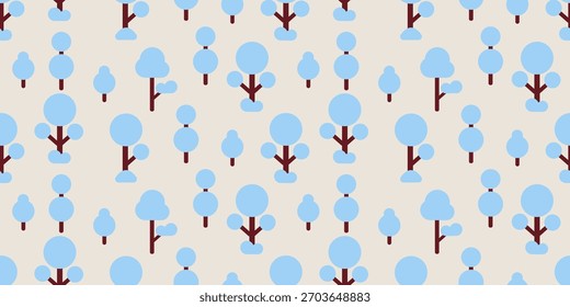 Seamless pattern with blue snow covered trees on light background. Perfect for winter gift wrap, festive textiles, fabric prints and seasonal holiday designs