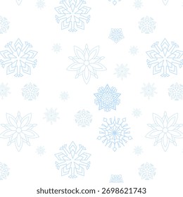 Patrón sin fisuras con contornos de copo de nieve azul en blanco. Fondo geométrico elegante del invierno para el papel de embalaje de las Navidades, la tela, las tarjetas, la decoración estacional, y el Diseño web