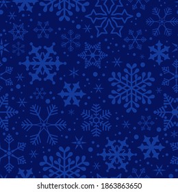 Seamless pattern with blue snowflake and stars for Christmas, holiday - event, New Year, gift wrapping paper, Christmas backgrounds.