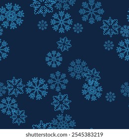 Patrón sin fisuras con copos de nieve azules en estilo doodle en Vector sobre fondo oscuro. Elemento para la decoración postales póster impresión de fondo de fondo envoltura de Anuncio de Fondo de pantalla