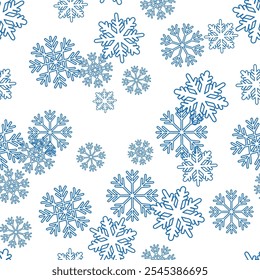 Nahtloses Muster mit blauen Schneeflocken im Doodle-Stil in Vektor auf weißem Hintergrund. Element für Dekoration Postkarten Poster-Print Hintergrund Hintergrund Wrapping Tapete Banner