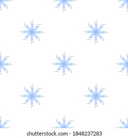 Seamless pattern with blue snowflakes. Minimalist style decorative texture. Textile, stationery, scrapbook, wallpaper design