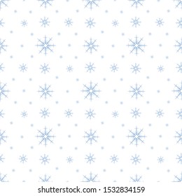 Seamless pattern with blue snowflakes on white background for plaid, fabric, textile, clothes, tablecloth and other things. Vector image. 