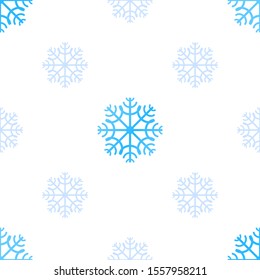 Seamless pattern with blue snowflakes on a white background. Snowflakes of different size and density. Vector illustration