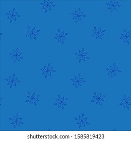 Seamless pattern, blue snowflakes on classic blue background. Winter background, vector illustration. Line art vector illustration. For wrapping paper, scrap booking and printed matter.