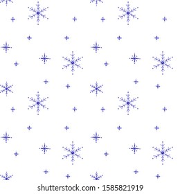 Seamless pattern, blue snowflakes on white background. Winter background, vector illustration. Line art vector illustration. For wrapping paper, scrap booking and printed matter.