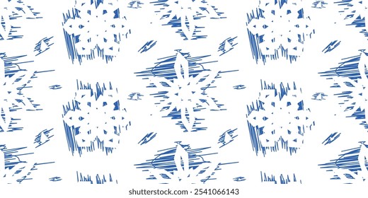 Seamless pattern with blue snowflakes on white background. Snow background for wrapping paper, fabric, textile. Winter new year design.