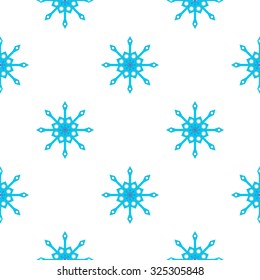 Seamless pattern with blue snowflakes on white background
