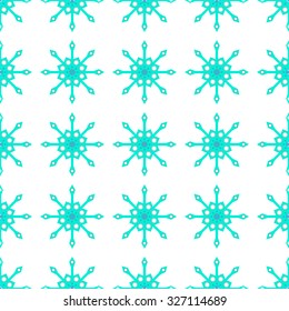 Seamless pattern with blue snowflakes on white background