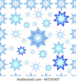 Seamless pattern of blue snowflakes on a white background