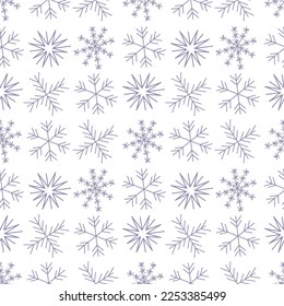 patrón transparente con copos de nieve azules, contorno vectorial gráfico
