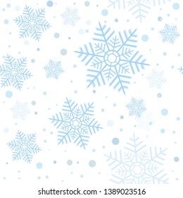 Seamless pattern with blue snowflakies and dots on a transparent background. Vector eps 10