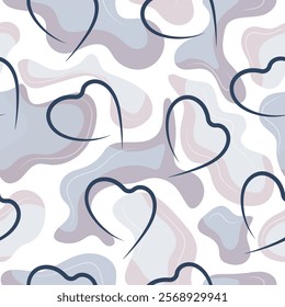seamless pattern of blue spots of different sizes from different shades of blue and blue hearts placed randomly, for holiday patterns or posters