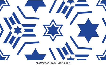 Seamless pattern, with a blue star of David. 