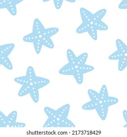Seamless pattern with blue starfish