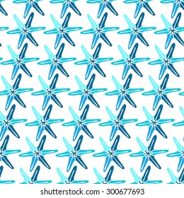 Seamless pattern with blue starfishes